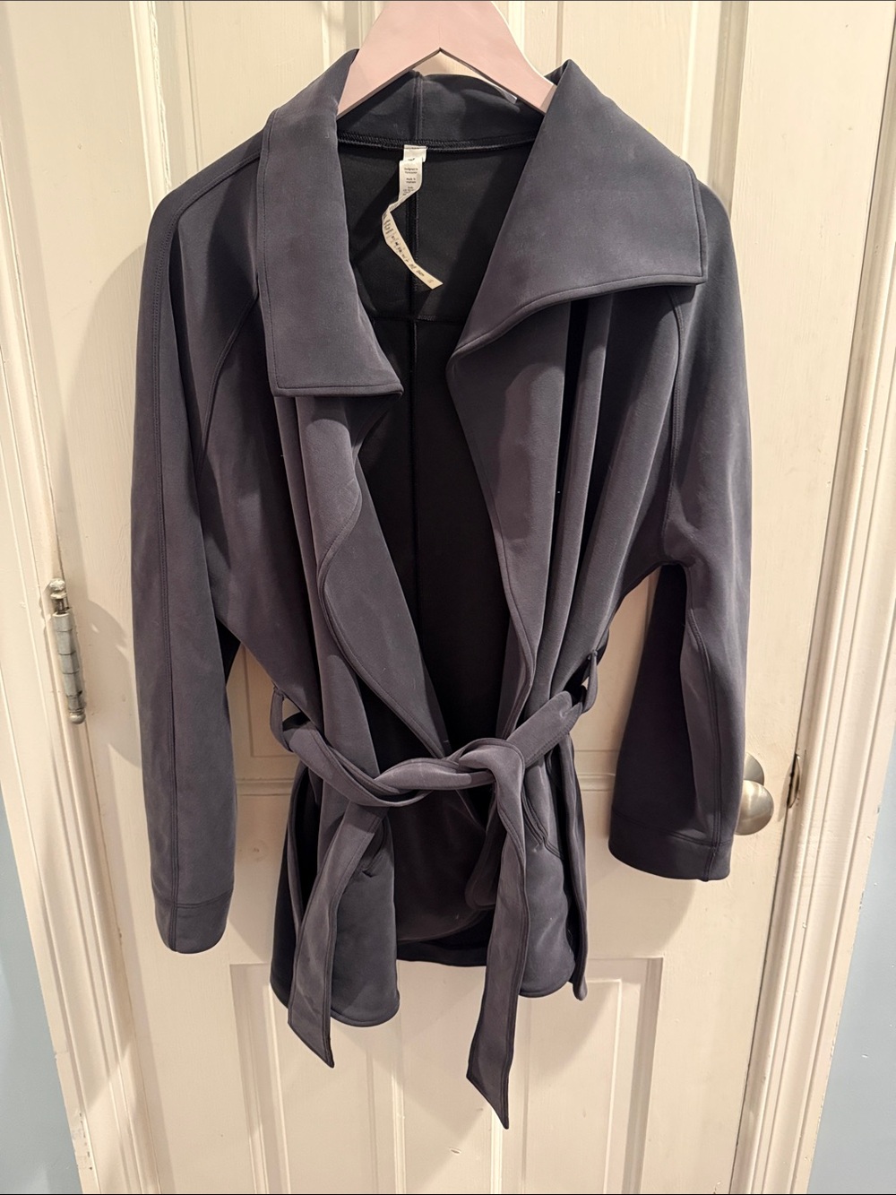 lululemon athletica Gray Draped Trench Coat with Tie Belt